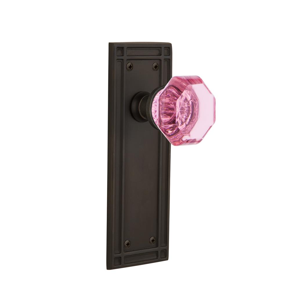 Nostalgic Warehouse MISWAP Colored Crystal Mission Plate Double Dummy Waldorf Pink Door Knob in Oil-Rubbed Bronze